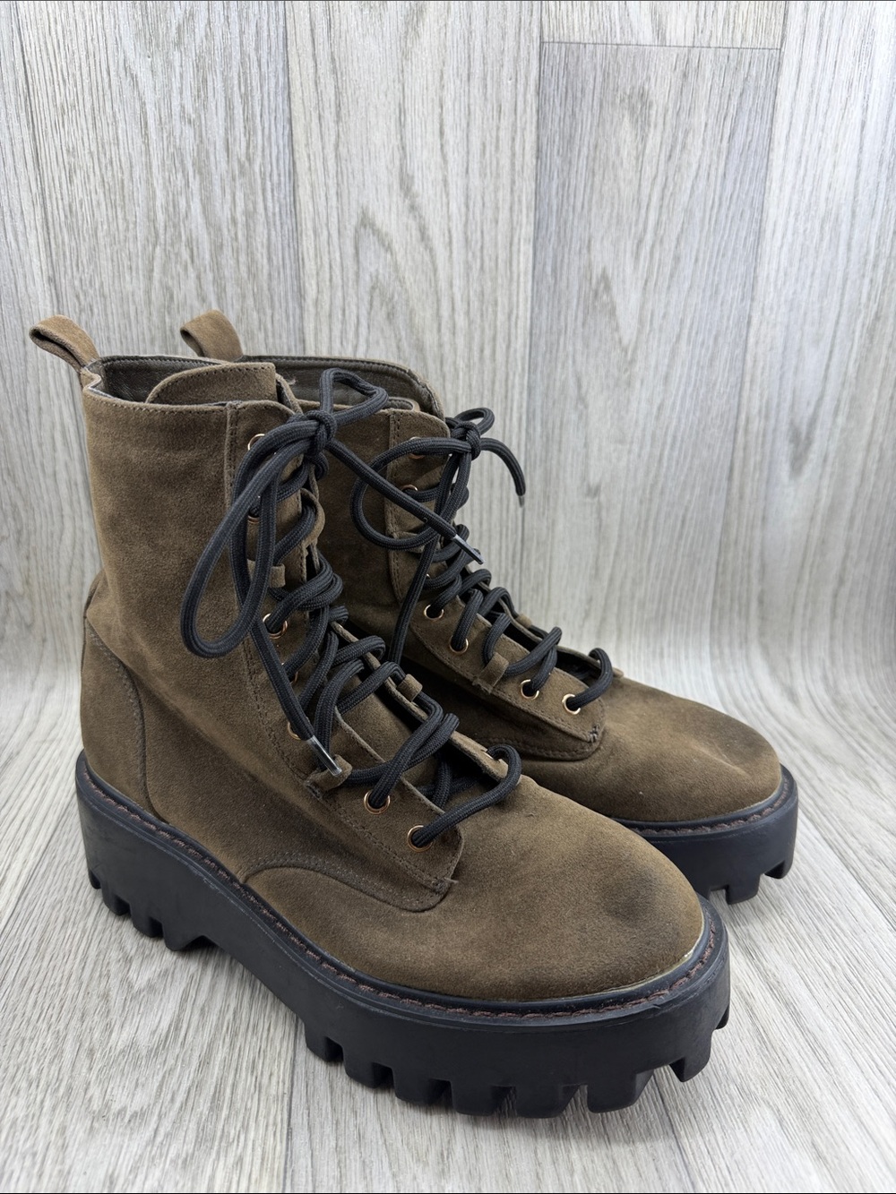 JF Olive Suede Lug Lace-Up Boots